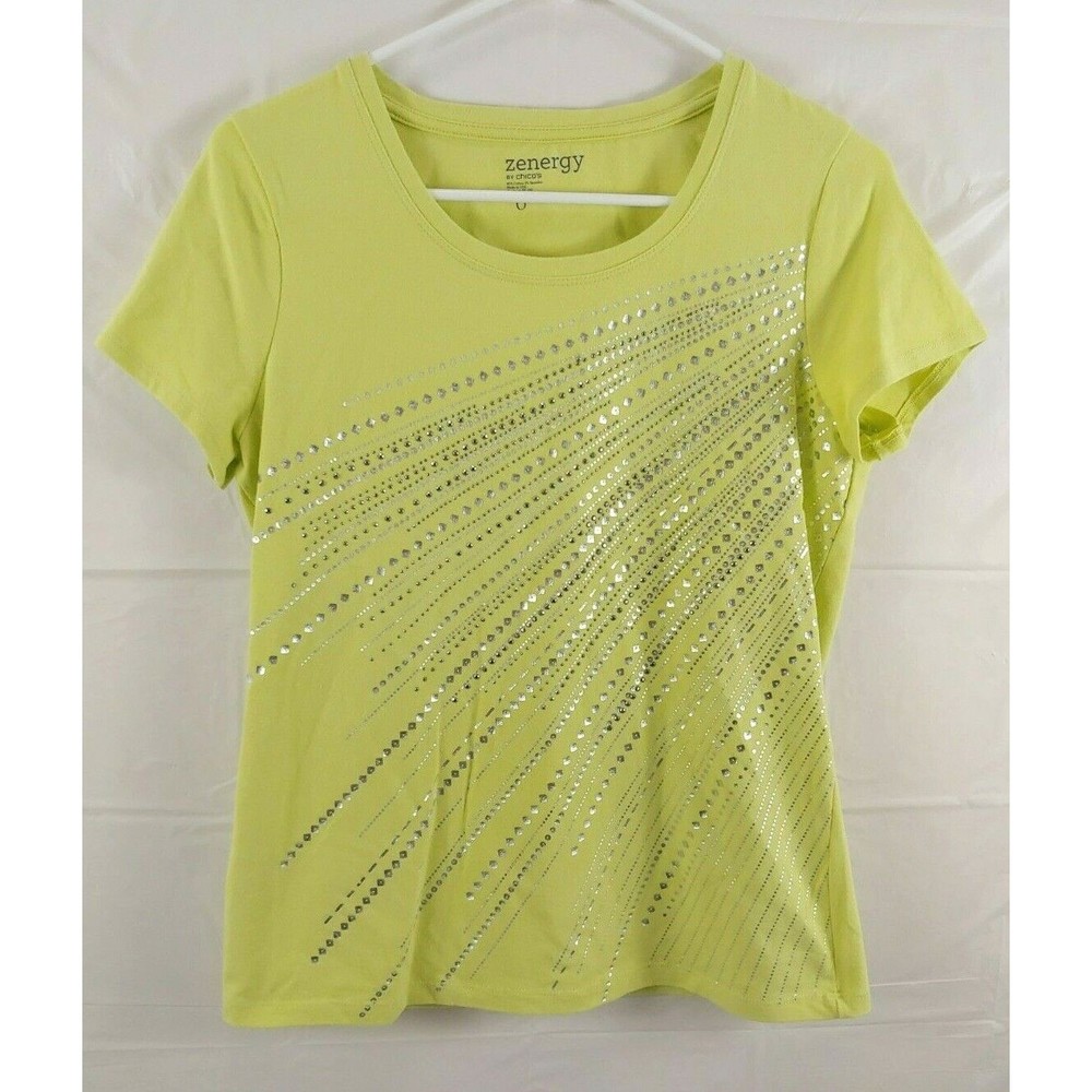 Zenergy Chicos Womens Shirt Jacket Set Sz 0 Green 3/4 Sleeves Zip Front Small